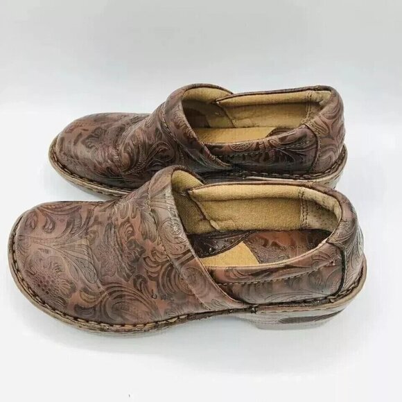 BOC Womens Shoes Size 6.5 Brown Clogs Born Concept Peggy Paisley Floral Embossed - Picture 6 of 11